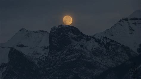 Outdoors Full Moon Over A Snowy Mountain Top Night Image Free Photo