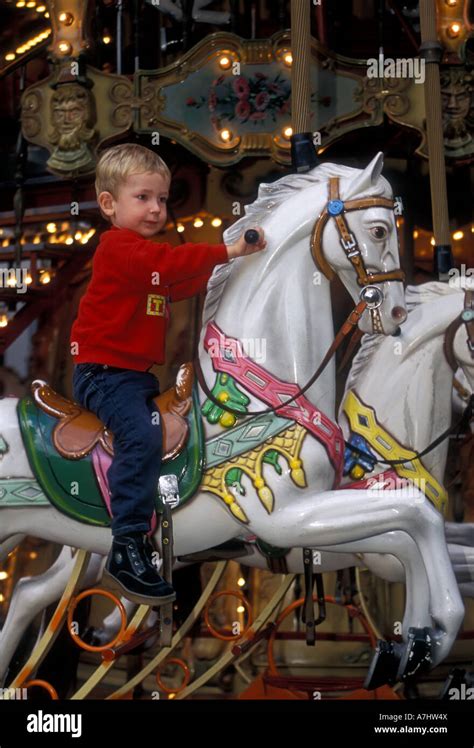 1 One French Boy Little Boy Young Boy Riding Carousel Carousel