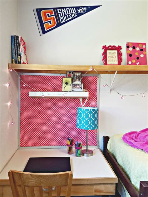 dorm room desk area and book shelf organize and decorate everything