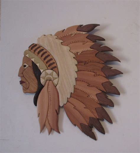 Indian Head Handmade Intarsia Wood Art Wall Hanging Etsy
