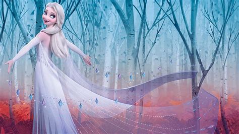 Nuevo Frozen 2 Con Elsa En Vestido Blanco Y Cabello Suelto Y Móvil Elsa Anime Fondo De