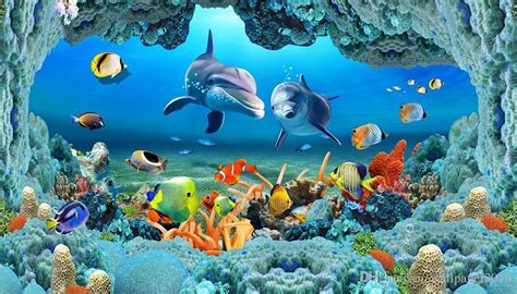 Wallpaper For Walls 3d Sea World Underwater Caves Dolphin Fish Flooring