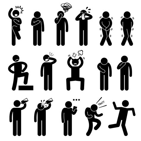 Human Action Poses Postures Stick Figure Pictogram Icons Vector My