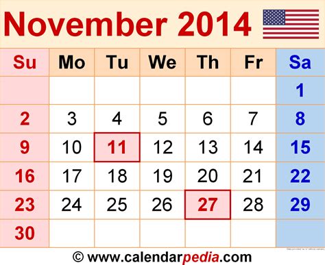 November 2014 Calendar Templates For Word Excel And Pdf