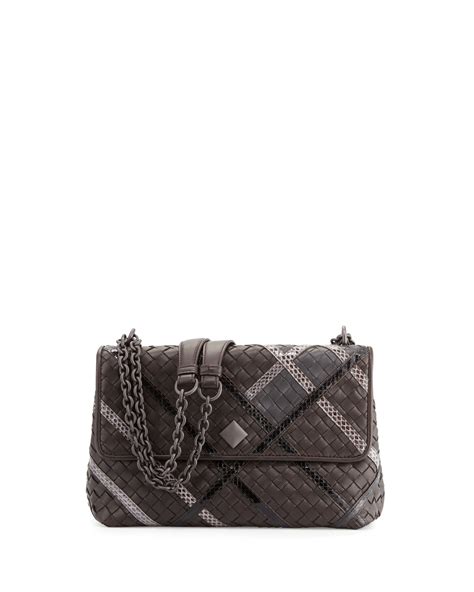 Bottega Veneta Olimpia Intrecciato Snakeskin And Leather Shoulder Bag Black