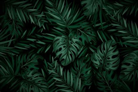 Free Vector Realistic Dark Tropical Leaves Background Dark Green