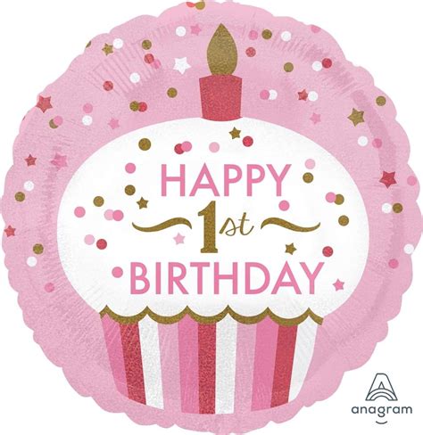 Folienballon Holographic Happy 1st Birthday Cupcake Für Mädchen 45cm