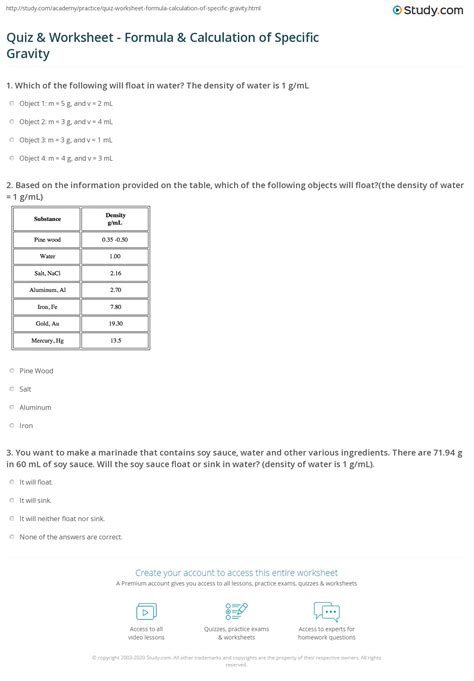You need to be a helpteaching.com member to access free printables. Quiz & Worksheet - Formula & Calculation of Specific ...