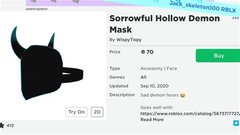 Roblox Hollow Demon Mask Demon Hat Series So Far Youtube