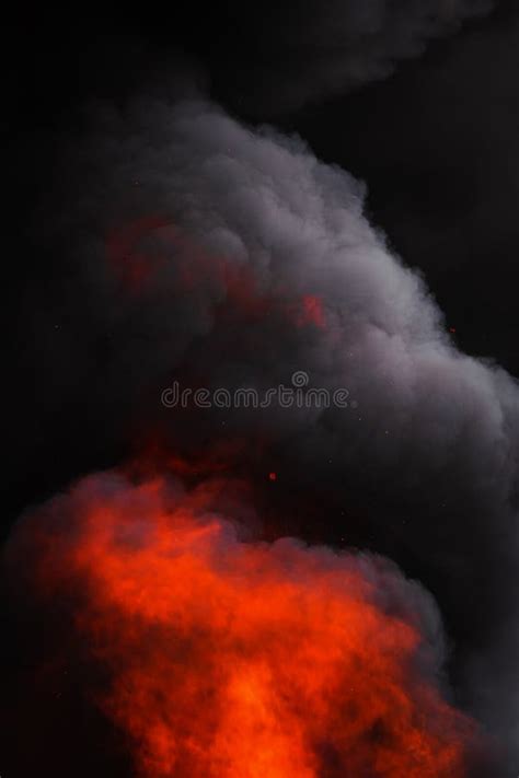 Flames Strong Red Fire Motion Blur Dramatic Clouds Of Black Smoke