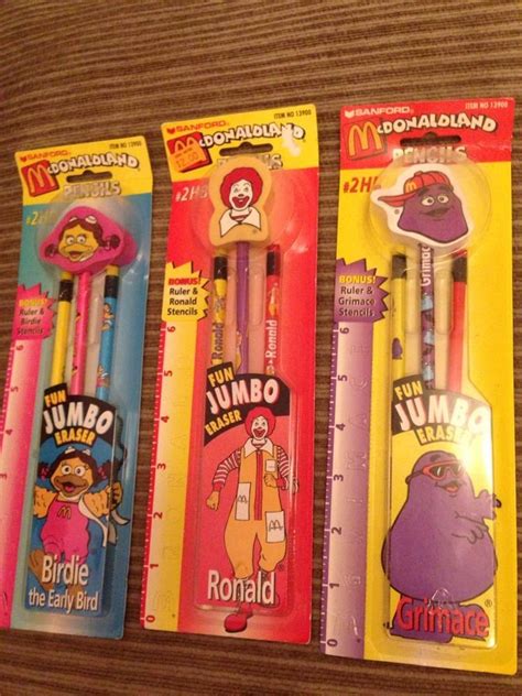 Mcdonalds Mcdonaldland Pencils Eraser Ronald Birdie Grimace Lot Of 3 1995 New Vintage