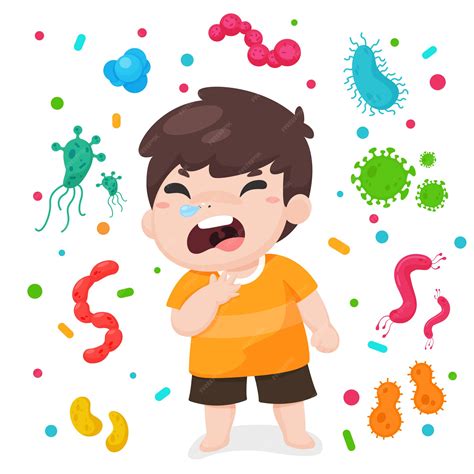 Bacterias De Dibujos Animados O Virus Corona Flotando En El Aire