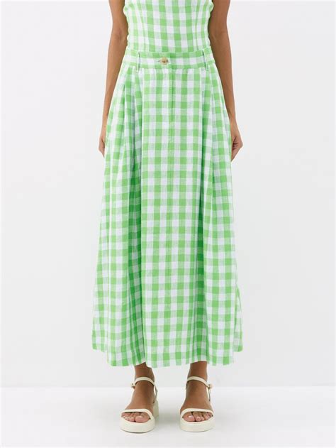 Green Tulay Gingham Hemp Maxi Skirt Mara Hoffman Matchesfashion Uk