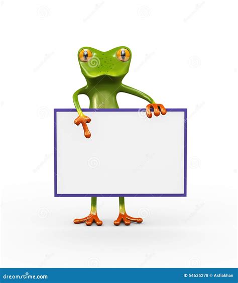funny frog cartoon holding a blank sign stock image 73747507