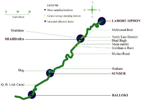 Map Of The Ravi River Lahore Showing The Four Sampling Sites Around