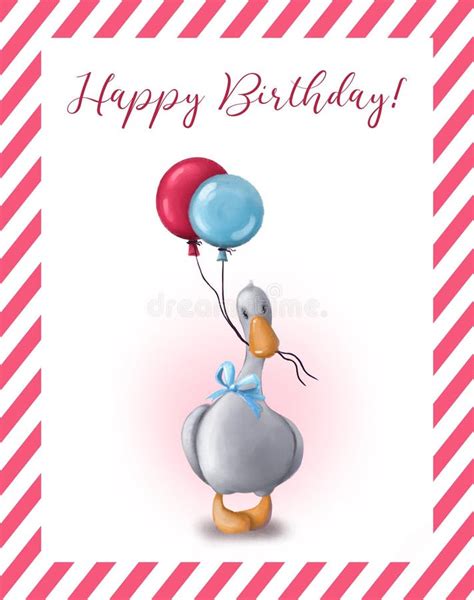 Birthday Card With Funny Goose With Balloons Happy Birthday Children S