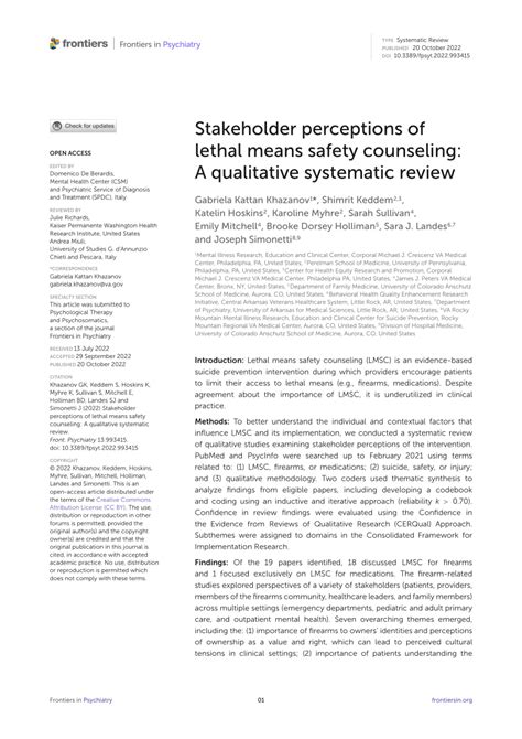 PDF Stakeholder Perceptions Of Lethal Means Safety Counseling A Qualitative Systematic Review