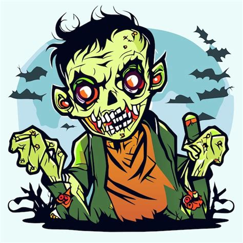 Premium Vector Scary Zombie Halloween Hand Drawn Cartoon Sticker Icon