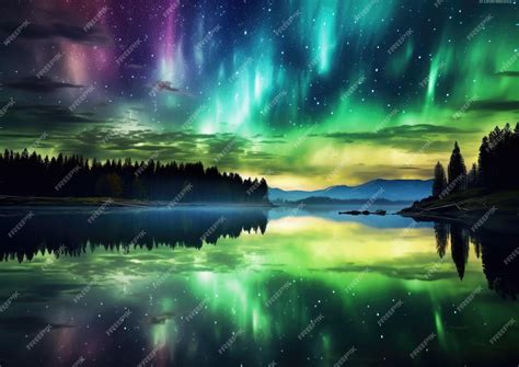 Premium Ai Image A Vivid Display Of Aurora Borealis Over A Tranquil Lake