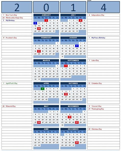 2014 Calendar Excel Templates