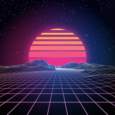 A Retro 1980s Style Background With Glowing Grid Lines Leading 80s
