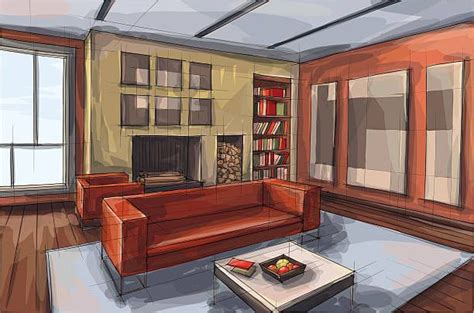 Vector Illustration Of Interior Design In The Style Of Drawing In