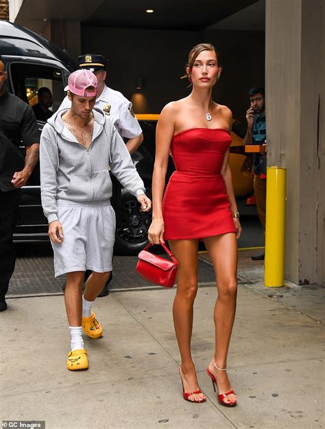 Hailey Bieber Rocks A Sexy Red Corset With Black Lace To Dinner With Husband Justin In New York City