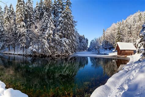 Cabin On Winter Lake