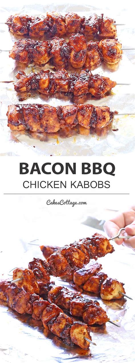 Just 4 ingredients and everyone will be lining up for more! Bacon BBQ Chicken Kabobs - Cakescottage
