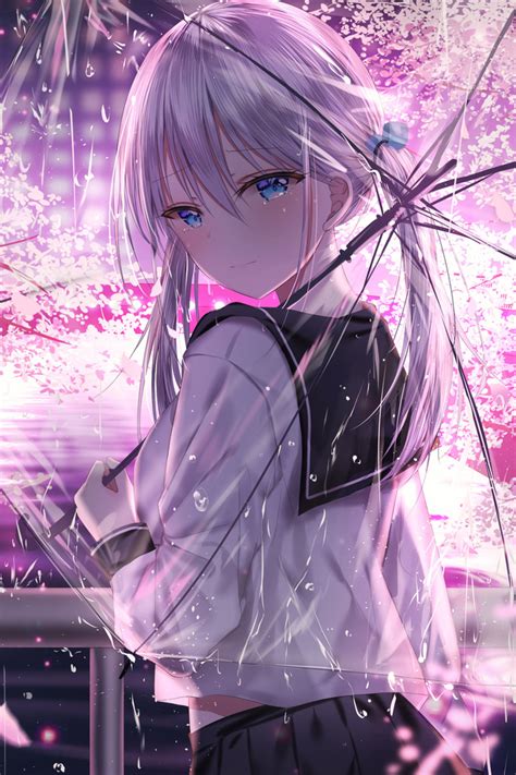 640x960 Anime Girl With Umbrella Outdoors Looking Back 5k Iphone 4