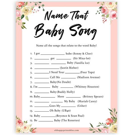 Check spelling or type a new query. Name That Baby Song - Spring Floral Printable Baby Shower ...