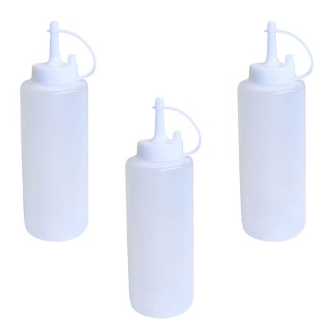 Set Of 3 Plastic Squeeze Bottles With Caps Ketchup Bbq Sauce