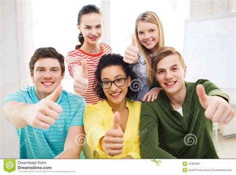 Smiling Students At School Showing Thumbs Up Stock Image Image Of