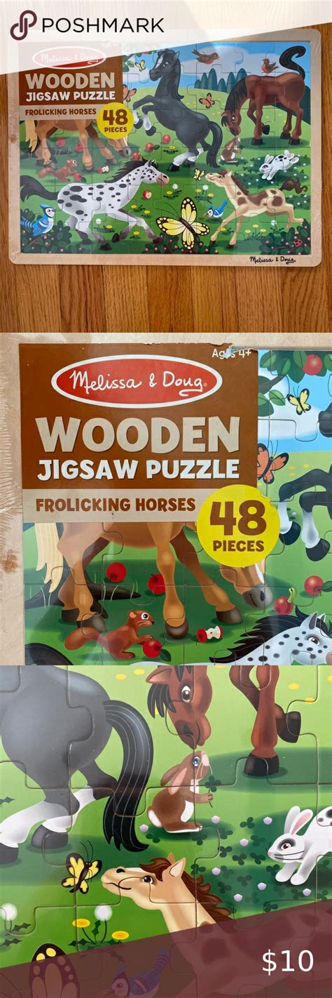 Melissa And Doug Wooden Puzzle Frolicking Horses In 2020 Horse Brand