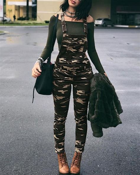 Camouflage Print Pocket Design Suspender Jumpsuit Fashion Outfits
