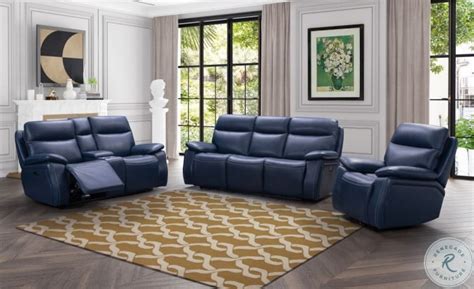 Micah Marco Navy Blue Leather Match Power Reclining Sofa With Power