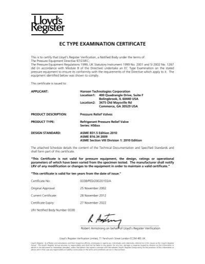 Ec Type Examination Certificate Hansen Technologies