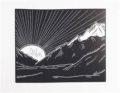 Himalayas Linocut Print Mountain Print Mountain Sunrise Etsy