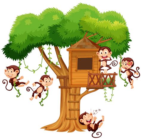 Monkeys Playing At The Treehouse 367682 Vector Art At Vecteezy
