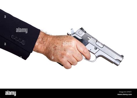 The Hand Mature Adult Man Wearing Suit Holding 9mm Gun His Right Hand