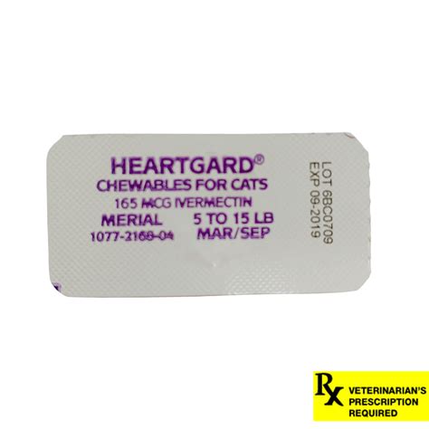 ®frontline, merial, certifect, oravet, heartgard and the dog & hand logo are registered trademarks, and ™satisfaction plus guarantee is a trademark, of merial. Heartgard Rx for Cats, 5-15 lbs, Single