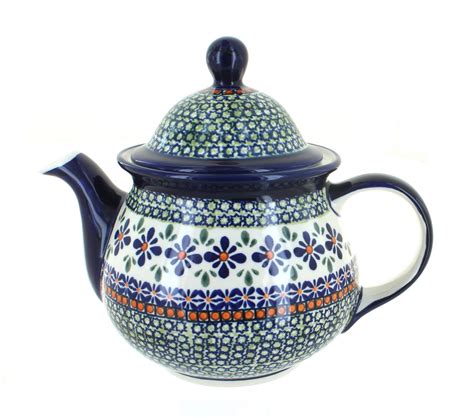 Blue Rose Polish Pottery Mosaic Flower Large Teapot