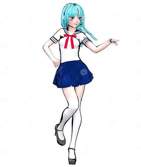 3d Japanese Anime Schoolgirl Stock Illustration Illustration Of