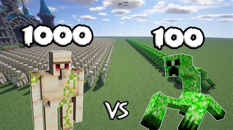 1000 Iron Golems Vs 100 Mutant Creepers Minecraft Youtube