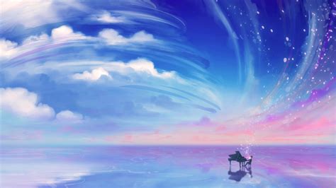 Mountain and clouds digital wallpaper, two anime character standing on wood branch facing. Anime Girl Playing Piano, HD Anime, 4k Wallpapers, Images ...