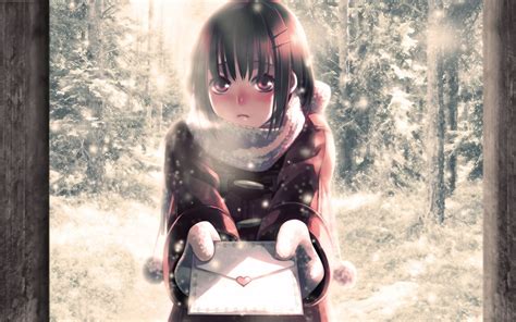 Winter Season Snow Cold Short Hair Anime Girls Letter 1920x1200