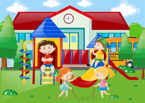 Students Playing At Playground In School Park 369072 Vector Art At Vecteezy