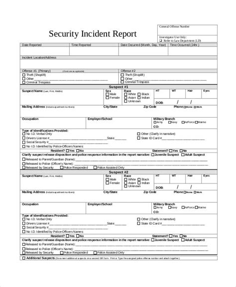 Security Guard Incident Report Template Word Printable Word Searches