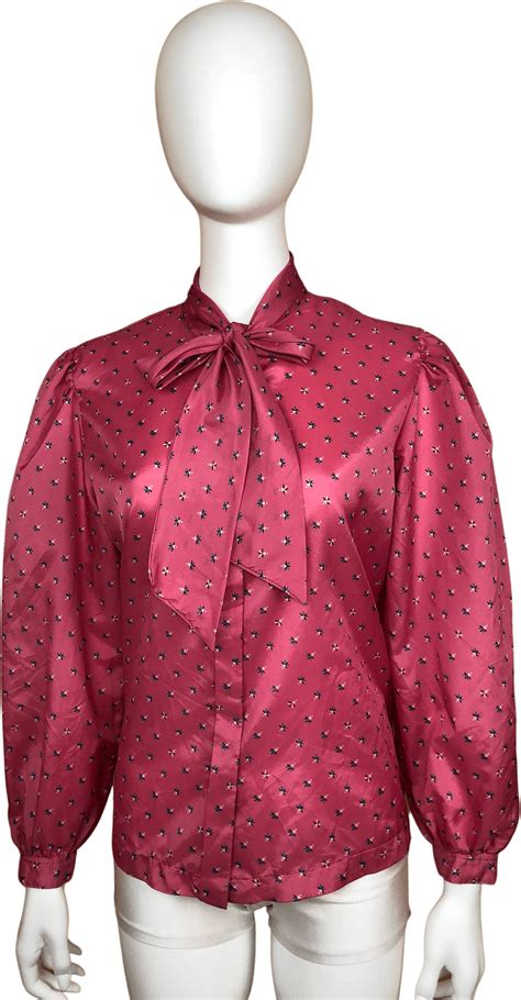 Vintage 80s Pink Floral Pussy Bow Blouse By Panther Shop Thrilling
