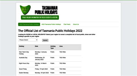 Au 2023 Tasmania Public Holidays